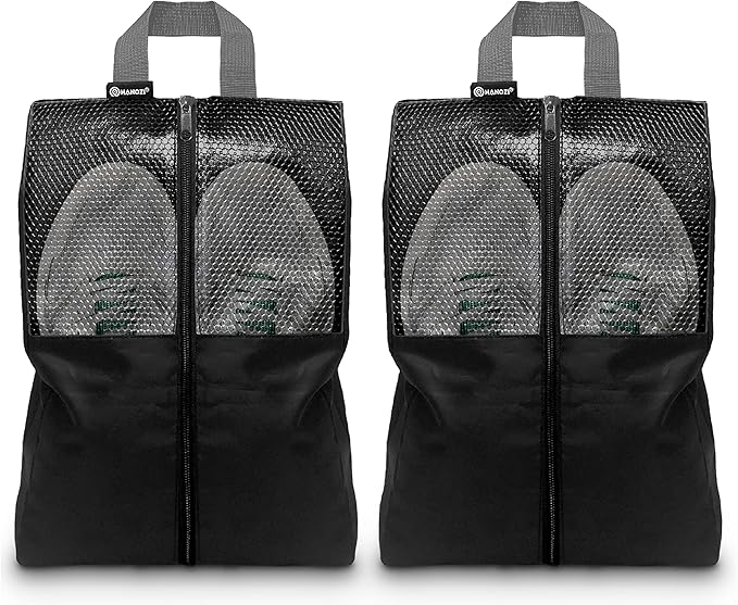 HANOZI Shoe Bags For Travel, Used As For Storage or Shoe Travel Bag, Space Saving When Travelling With This Travel Shoe Bags For Packing, Featuring Waterproof Nylon Sneaker Bag (Black, 2 Pack, Medium)