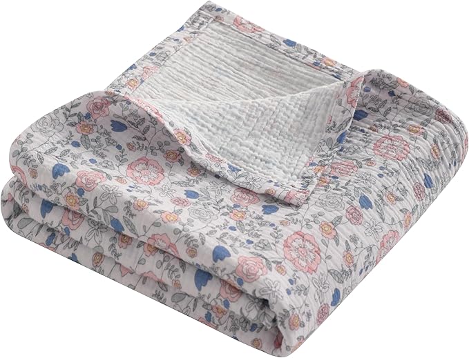 NTBAY 2 Layer Muslin Cotton Baby Swaddle Blanket, 42x60 Soft and Breathable Receiving for Newborns and Infants, Perfect for Crib, Stroller, Travel, Lightweight Nursery Blanket, Vintage Floral