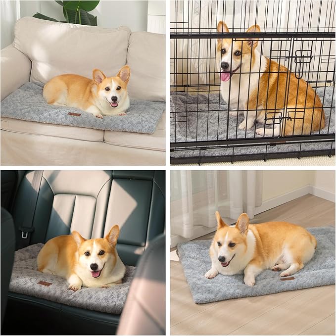 Reversible Dog Bed Mat 29"x18" for Small Medium Dogs - Supportive Double-Sided Crate Pad, All-Season Cooling & Warmth, Ultra Soft Machine Washable Pet Bed, Fits Most 30-Inch Kennels, Light Grey