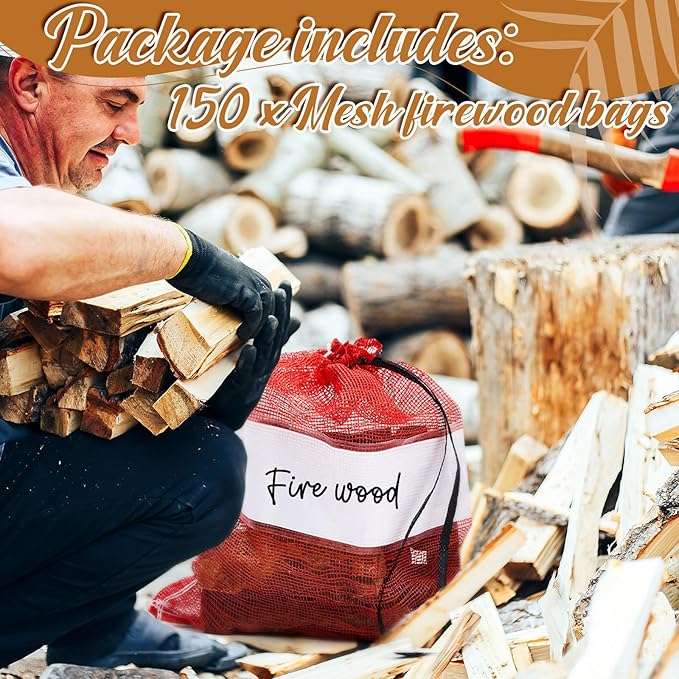 GliCraft 150 Pcs Onion Bags Reusable Mesh Produce Storage with Drawstring Firewood Bags Onion Potato Storage Sacks for Garden Vegetable Fruit Produce Packaging Supplies (22 x 24 Inch)