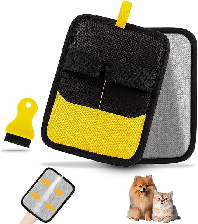 Udihch Electrostatic Pet Hair Removal Glove - Reusable Pet Hair Removal Glove with Cleaning Brush & Flea Comb for Cats & Dogs, Washable for Clothing, Couch, Carpet, Car Seat (Black/Yellow)