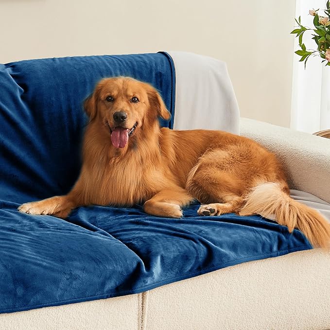 Yaning Waterproof Blanket 60"x80" for Adults, Reversible Waterproof Bed Cover for Dogs Cats Pets, Soft Leakproof Blanket for Bed Couch Sofa Furniture Protector, Navy Blue/Light Grey