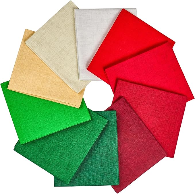 Craftido - 11 Options Solids with Tweed Tonals - Assorted Color Cotton Quilting Fabric Bundles 10pcs Fat Quarters 18"x21" - Medium Weight 5.2oz - for Quilting, Sewing and Crafts - Happy Holiday