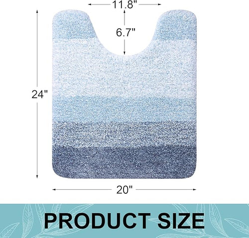 Arotive Microfiber Bathroom Rugs, Shaggy Soft and Absorbent Contour Toilet Rugs, Non-Slip, Thick Plush Machine Washable Dry Bath Mats for Toilet Base, 24x20, Light Blue, U-Shape