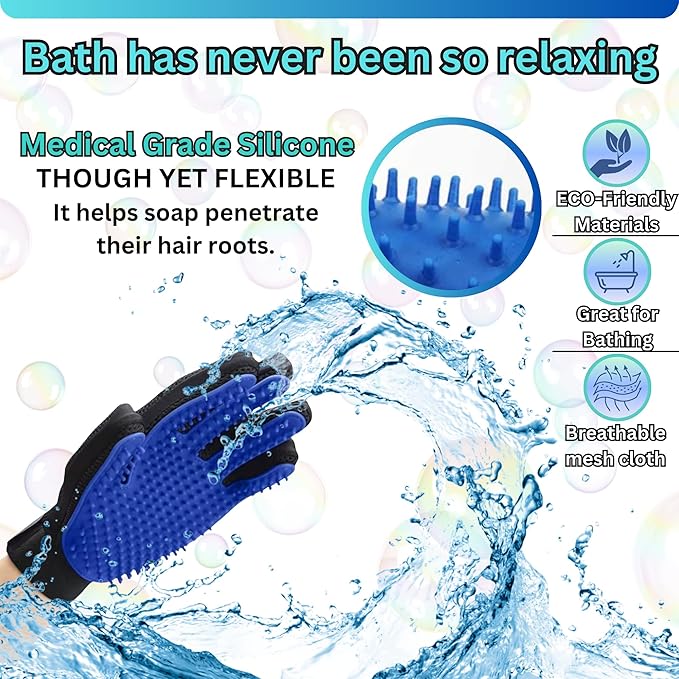 ZepetZ (1 Pair) Pet Hair Remover Gloves – Blue, Reusable Grooming Gloves for Dogs, Cats & Horses, Gentle Deshedding, Bathing & Massaging, Anti-Shedding Tool for Pet Hair Removal 1 Pair