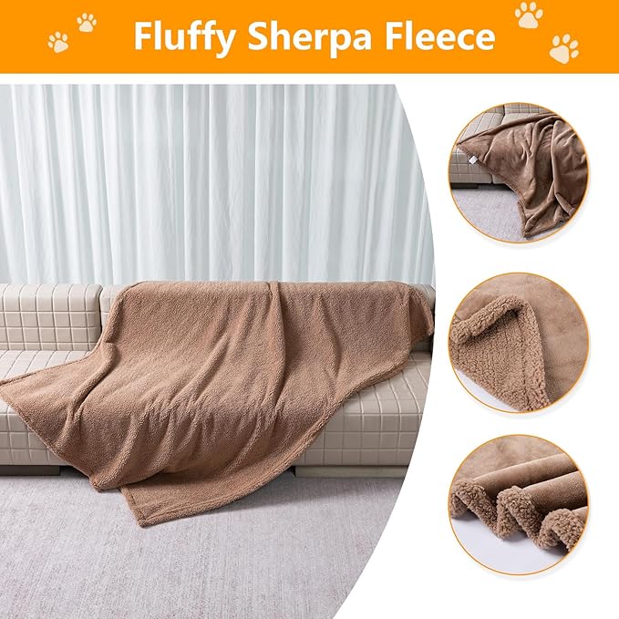 Maidewow Dark Blankets for Dogs Brown Pets Throw Blanket for Couch Reversible Pet Bed Cover Puppy Fluffy Jacquard Blankets Leakproof Sofa Couch Cover Cat Pet Mats for Warm Washable-Camel,M
