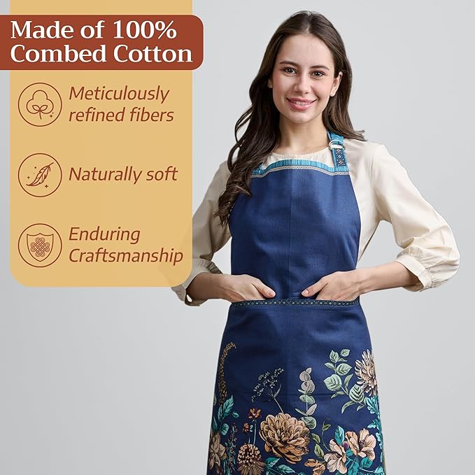 Maison d' Hermine 100% Cotton Apron for women with Pocket Kitchen Chef Apron for Men Cooking Gardening Server Waitress