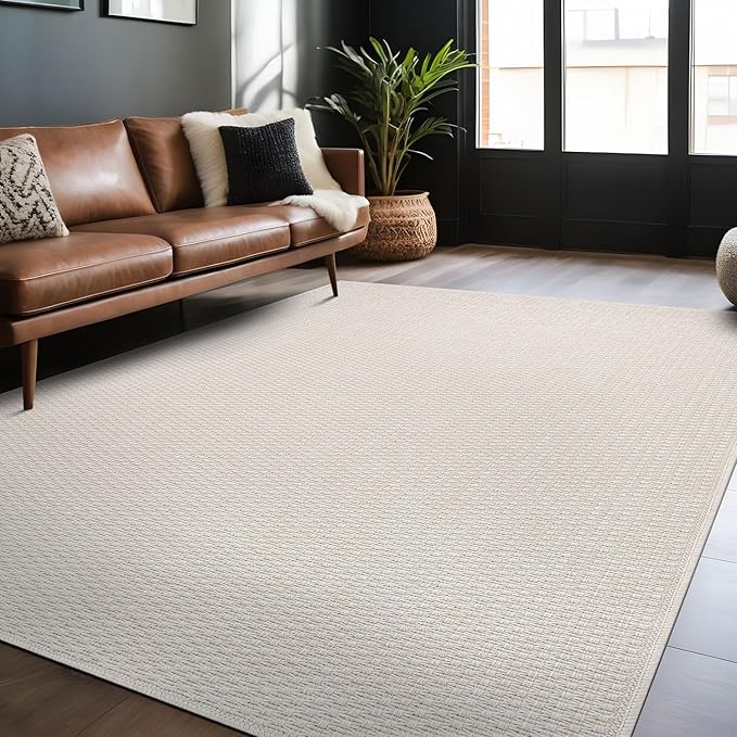 Easy Jute Rugs 8x10 White Color Living Room Indoor Outdoor Area Rug for Patio Farmhouse and Kitchen Rug High Traffic Easy to Clean Washable Solid Boho Woven Design Outside Carpet (8 x 10)
