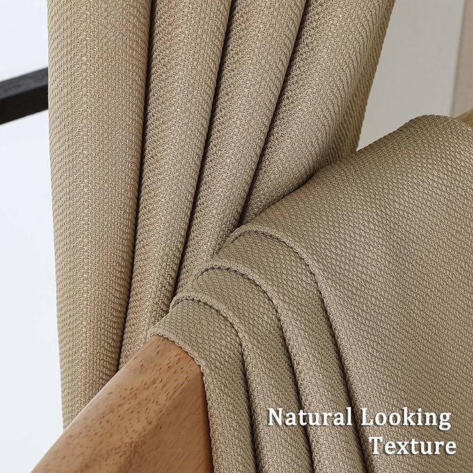 Lecloud Bessie 36 Inch Kithen Curtains 2 Panels Set, Camel Faux Linen Textured Elegant Window Drapes, Burlap Short Window Curtain Tiers for Cafe Bedroom Bathroom Basement, Each 30 W x 36 L