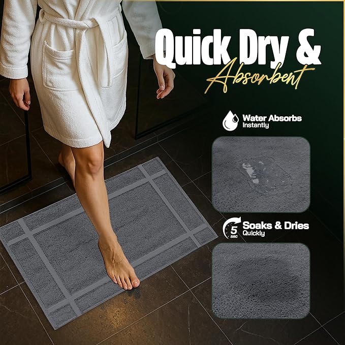 Pearl Linens 100% Ring Spun Cotton Bath Mat (Pack of 6) 18 x 25 Inch, Washable, Soft & Absorbent Terry Bathroom Floor Mat – Not Bathroom Rugs – Quick-Dry After Shower Bath Mat, 687 GSM, Grey