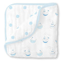SwaddleDesigns 4-Layer Cotton Muslin Luxe Blanket, Baby and Toddler Cuddle and Dream, 46x46 inches, Pastel Blue Nautical Little Ships and Dots