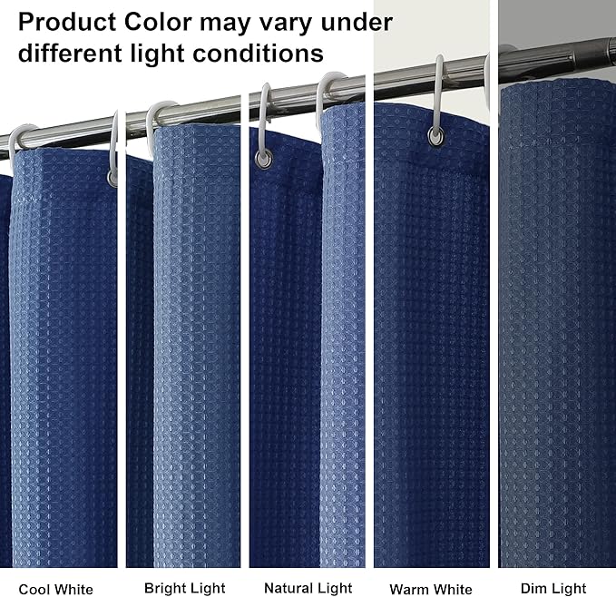 OVZME Blue Shower Curtain Set, Waffle Textured Heavy Duty Fabric Shower Curtain for Bathroom, Luxury Hotel Weighted 230GSM Bath Curtain with 12 Plastic Hooks, Machine Washable, 72x72
