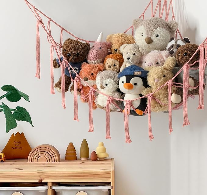 Stuffed Animal Storage Hammock or Net Corner - Large Toy Hammock Net for Stuffed Animals Room Decor - Cute Stuff Animal Organizer Plush Holder - Kids Baby Nursery Essentials Wall Bedroom Home Decor
