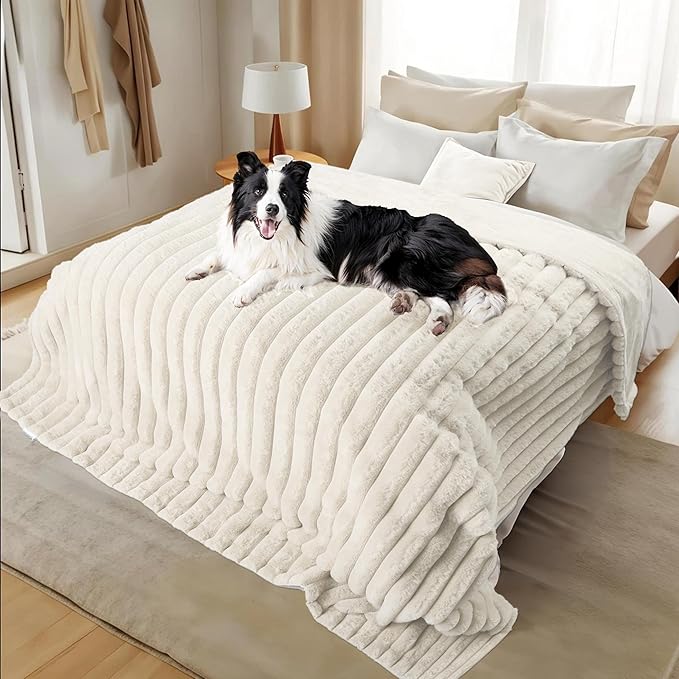 ZAKAPAWS Waterproof Dog Blanket for Bed, Luxury Plush Washable Large Dogs Blankets for Furniture Protection, Super Soft Calming Pet Blanket for Indoors (Cream, 60"x80")