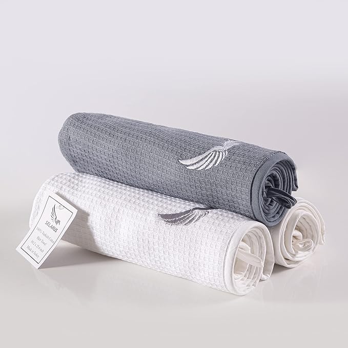 SELARUS 100% Turkish Cotton Hair Towel Wrap for Women,Non Microfiber,400-GSM(Grams per Square Metre),AntiFrizz,Hair Plop Waffle Towels for Curly,Long&Thick Hairs,Turban Head Wrap,1Pack10x26inc(White)