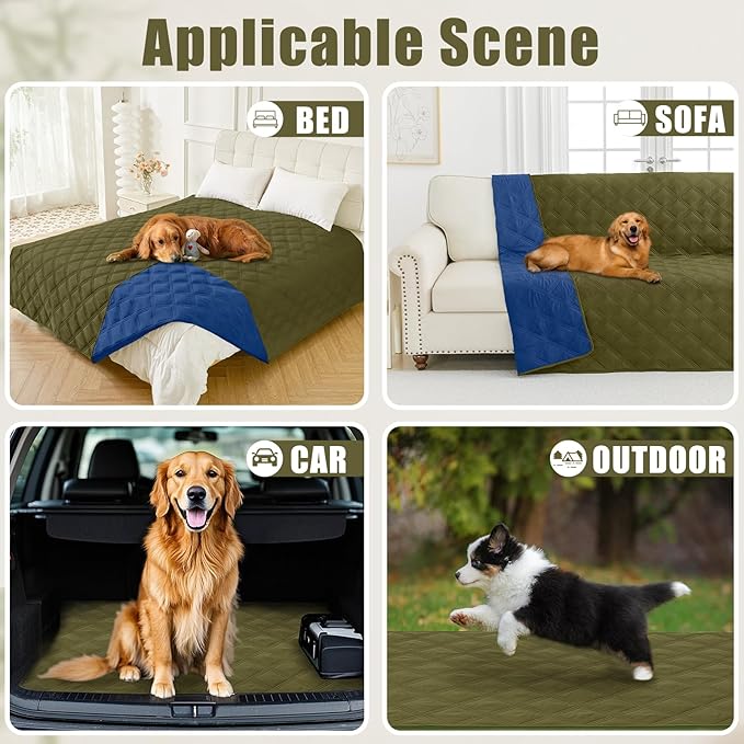 Smiry Waterproof Dog Bed Cover Blanket 52x82, Soft Reversible Pet Blanket, Washable Leakproof Cats Dogs Couch Cover for Sofa, Couch, Furniture, Lattice, Green/Navy