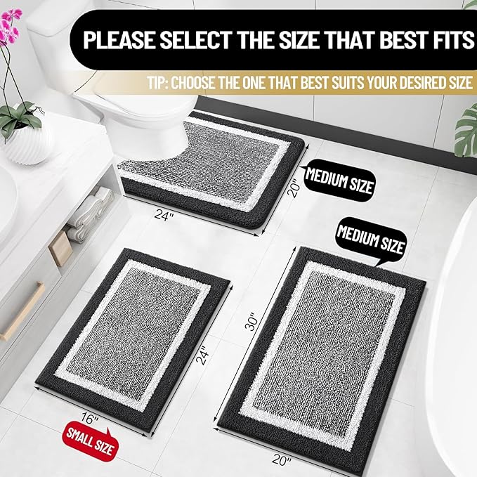 OLANLY Bathroom Rugs 30x20, Extra Soft and Absorbent Microfiber Bath Mat, Non-Slip, Machine Washable, Quick Dry Shaggy Bath Carpet, Suitable for Bathroom Floor, Tub, Shower (Medium, Black)