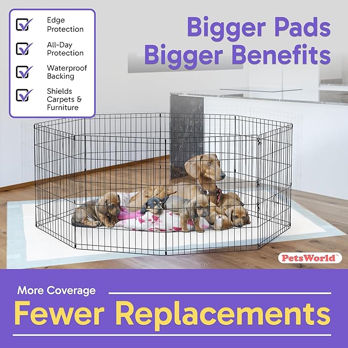 PETSWORLD Premium Extra Large Dog Pee Pads (43" x 74") – Jumbo Puppy Training & Incontinence Pads for Large Dogs & Multi-Pet Homes – Leak-Proof, Odor Control, 5-Layer Absorbency