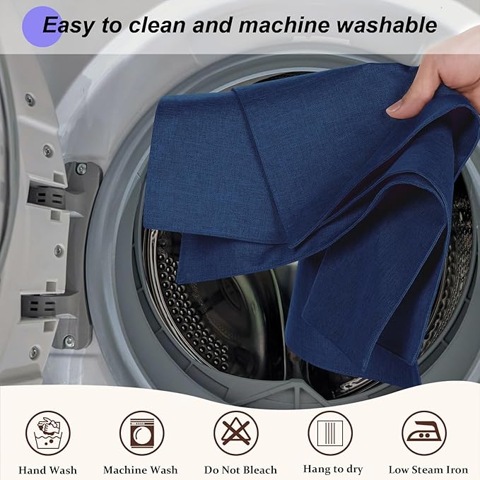 Cloth Placemats Set of 4, Cotton Linen Blend Machine Washable Double Layered Place Mats, Heat Resistant Placemats Wrinkle Free Thick Fabric Dining Table Mats for Indoors & Outdoors (Navy Blue, 4)