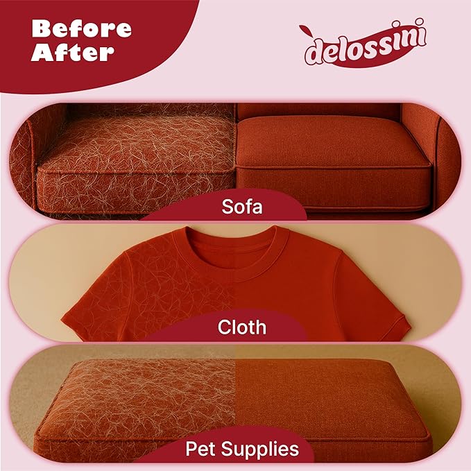 DELOSSINI Pet Hair Removal Glove, Reusable Electrostatic Pet Hair Remover Glove for Cat & Dog, Washable 4 Finger Upgraded Version Pet Hair Mitt for Couch, Furniture, Car Seat - 1 PCS