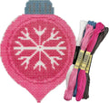 Howie's Needlepoint Christmas Needlepoint Kits, 18CT Printed Embroidery Pattern Starter Kits, Stamped Patterns Canvas Kits(Pink Christmas Snowflake Teardrop Ball,3x4inch)