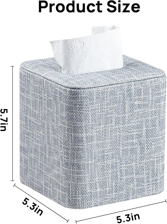 Cretkhp Square Tissue Box Cover with Magnetic Closure, Modern PU Leather Tissue Box Holder for Bathroom Vanity Countertop Night Stands Bedroom Office Desk, Stylish Cube Tissue Holder (Blue)