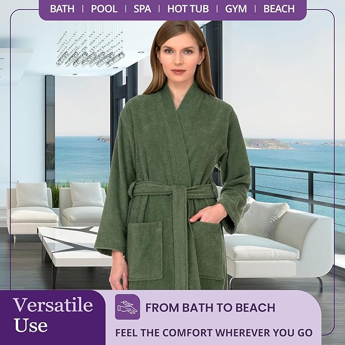 TowelSelections Womens Robe Cotton Kimono Bathrobe for Women Knee Length Terry Cloth Towel Robes for Women XS to 4X