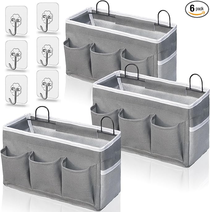 Kanrichu 2pcs 3-pockets Large Wall Hanging Organizer Bag, Linen Fabric Door Hanging Storage Baskets with Pockets, Waterproof Bin for Kitchen, Bedroom, Office, RV Camper (Gray-3pcs)
