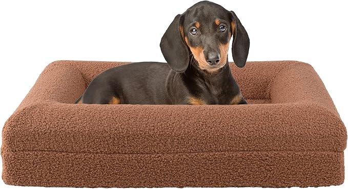 PETMAKER Orthopedic Pet Bed - 26in Small Dog Bed with Supportive Bolster, Nonslip Bottom, and Removable Washable Cover - Memory Foam Puppy Bed for Small Dogs and Cats - Dog Products (Brown)