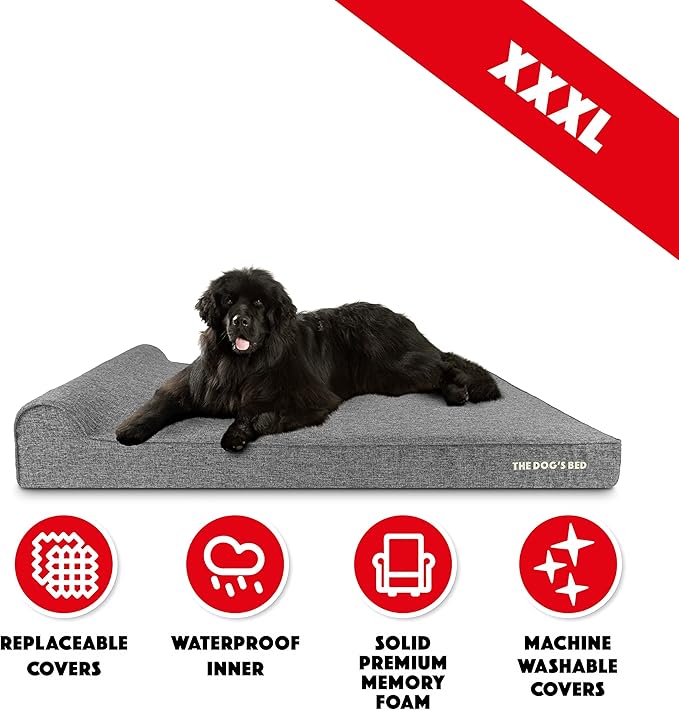 The Dog’s Bed Orthopedic Headrest Dog Bed XXXL Grey Linen, Memory Foam, Pain Relief for Arthritis, Hip & Elbow Dysplasia, Post Surgery, Lameness, Waterproof Washable Cover, Veterinary Approved