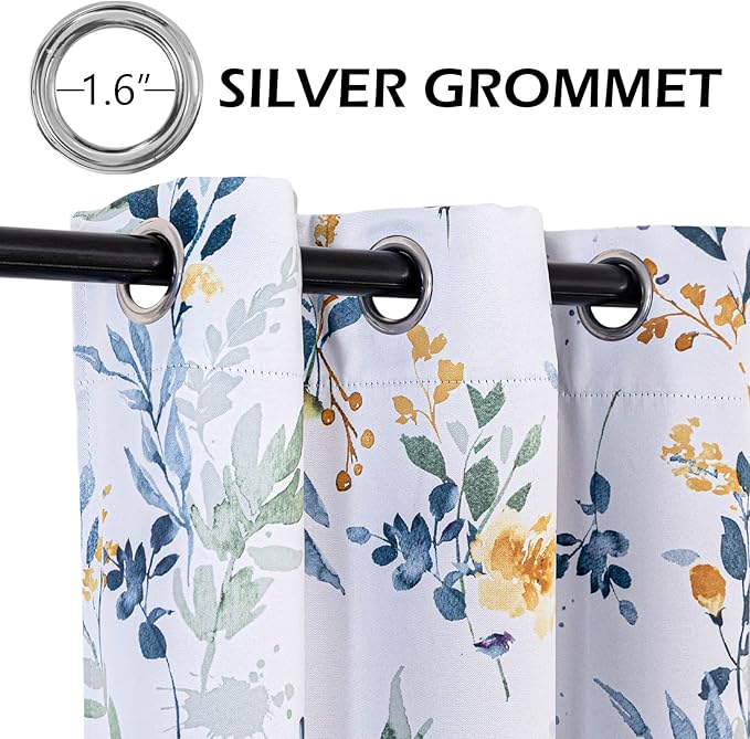 MYSKY HOME Floral Curtains 108 inches Long Living Room Curtains Thermal Insulated Room Darkening Curtains for Dining Room Vintage Classical Floral Printing Drapes, 2 Panels, Yellow and Blue