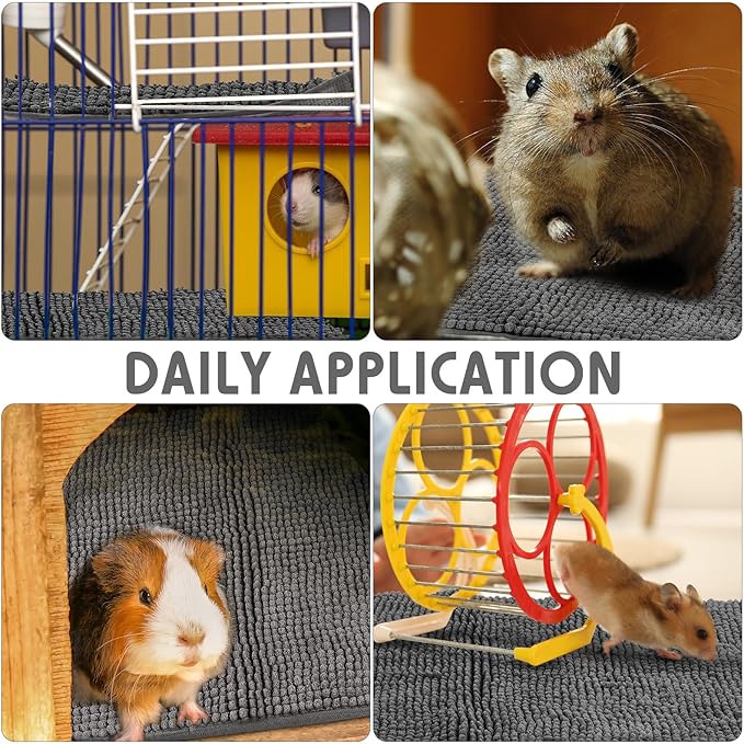Amylove 4 Pcs Guinea Pig Cage Liner Guinea Pig Bedding Dog Door Mat for Muddy Pet Paws Washable Chenille Pee Pads Small Animal Sleeping Bed for Bunny Hamster(12 x 12 Inch,Square,Dark Gray)