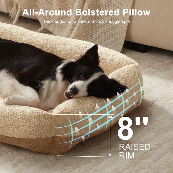 FURTIME Washable Dog Bed Extra Large Sized Dogs, Washable Comfy Fluffy XL Dog Bed, Removable Zipper Cover Machine Wash, Soft Sleeping Bed Durable Pet Cuddler with Anti-Slip Bottom, 42"x30"x8", Beige