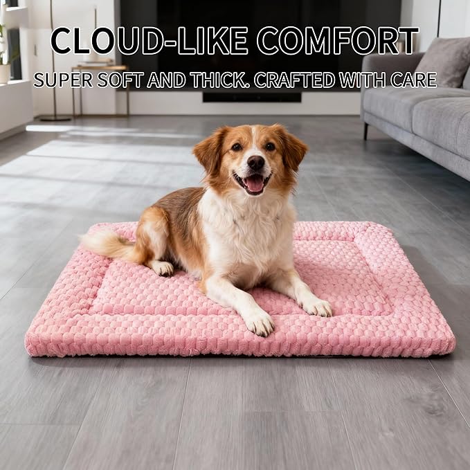 Fogkiss Dog Bed Mat, Reversible Dog Crate Pad - Washable Kennel Mat with Soft Support Foam, Flat Kennel Pad for Dogs & Cats, Double Pet Bed Perfect for Cage (Pink, 30" L x 20" W x 1.5" Th)