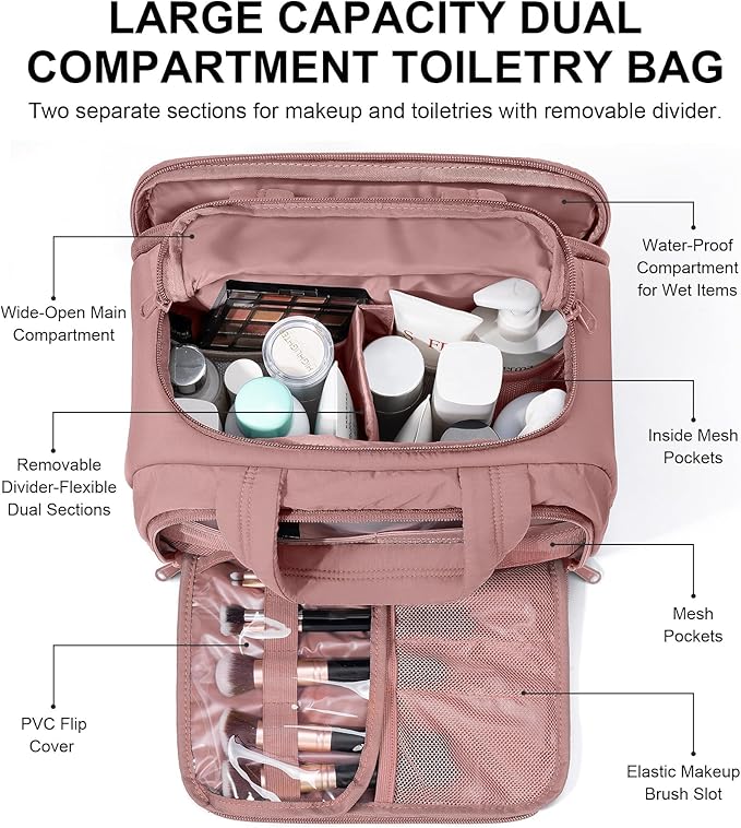 Bagstellar Travel Toiletry Bag, Lightweight Wide-open Large Puffy Toiletry Bag for Women, Quilted Makeup Bag Organizer Water-resistant Cosmetic Bag with Handle for Toiletries, Essentials, Accessories