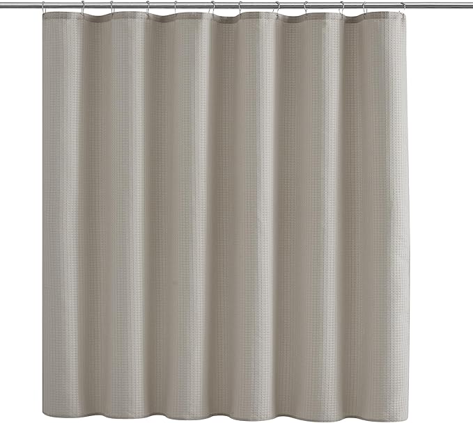 Indecor Home Luxury Waffle Weave Heavy Weight CVC Poly Cotton Blended Fabric Shower Curtain Elegant Hotel Style Fabric for Bathroom, Water Repellent, Machine Washable Taupe Waffle