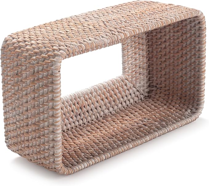 Rattan Tissue Box Cover, Rectangle Wicker Tissue Box Holder, Boho Tissue Box Cover for Living Room, Bathroom, Kitchen, Bedroom, 10.2 x 6.1 x 4.1 inch, Whitewash