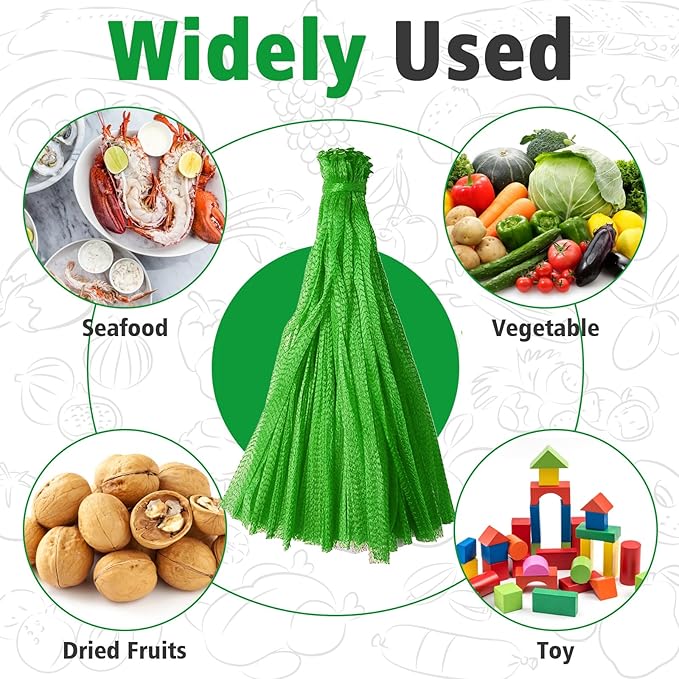 Shellvcase 100Pcs Reusable Produce Mesh Bags, Onion Fruits Mesh Produce Bag and Seafood Boil Bag 24’’ Storage Bags for Grocery Shopping Storage of Vegetable Seafood Toy & Garden Produce(Green)