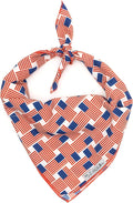 THE WORTHY DOG Classic Tie-Hi Dog Bandana – Soft Cotton Flannel Square Pet Bandana, Patchwork Flag Pattern, Red/White/Blue, Large