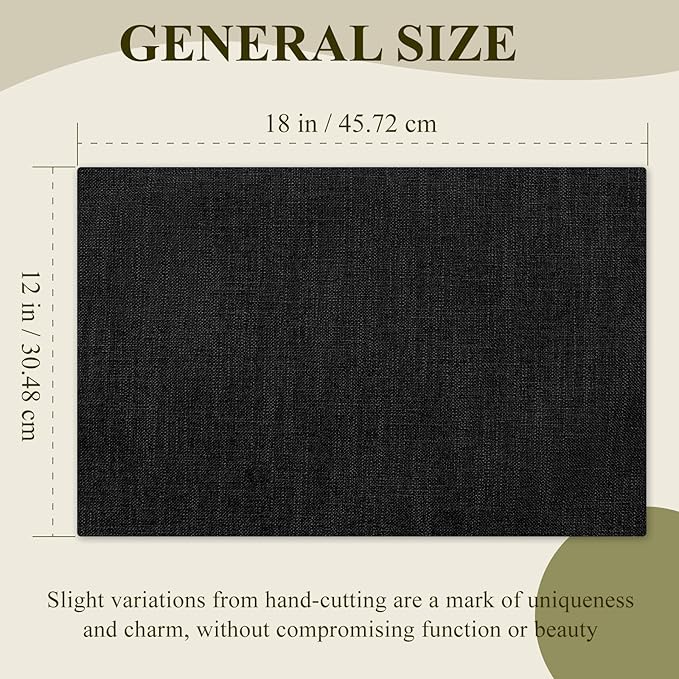 KXN Placemats Set of 6, Dual-Layer Thickened Faux Linen Table Mats, Heat Resistant & Wrinkle-Free, Machine Washable Cloth Place Mats for Kitchen Dining Indoor Outdoor (Black)