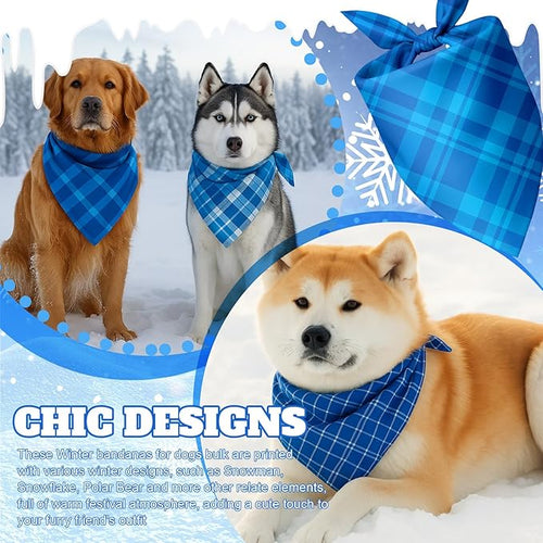 Abbylike 50 Pcs Winter Plaid Dog Bandanas Bulk Blue Bandanas for Dogs Triangle Kerchief Bibs Scarf Set for Pet Winter Costume Photo Props Accessories Pet Shops (31.5 x 21.7 x 21.7 Inch)