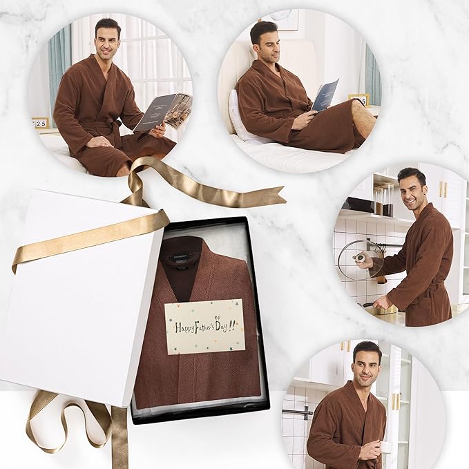 FashGudim Terry Cloth Robes for Men Big and Tall Short Mens Kimono Robe Super Absorbent Spa Bathrobe Calf Length With Pockets