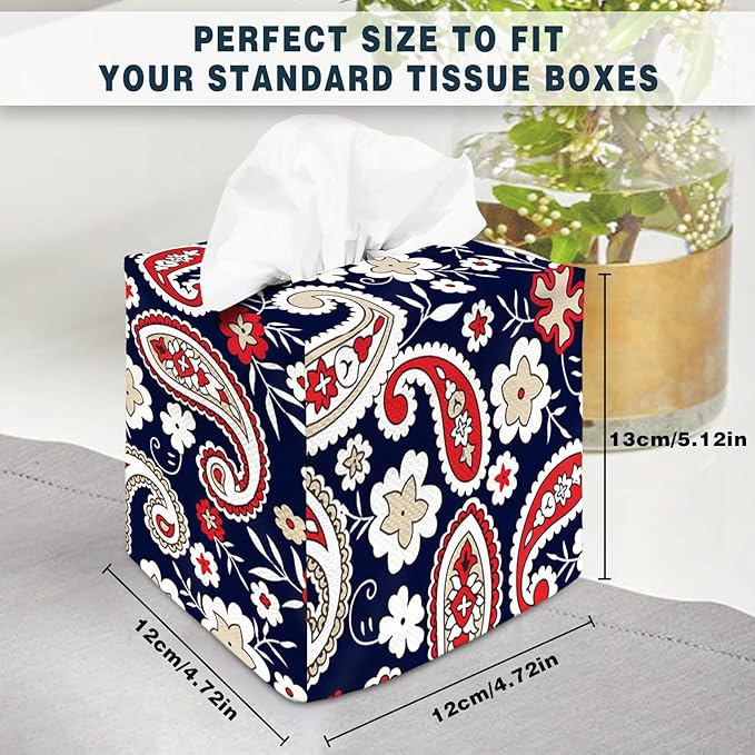 Tissue Box Cover Square Decorative Tissue Box Holder Cute Funny Cube Tissue Case Cover-Paisley Floral Tissue Box Cover