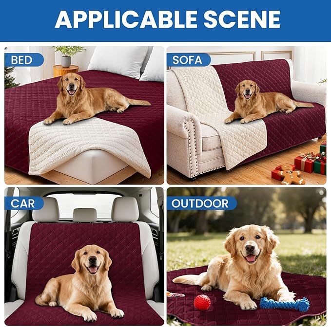 CYCMACO Waterproof Dog Bed Cover, Non-Slip Dog Blanket for Couch, Couch Covers for Dogs Washable, Pet Blanket for Furniture, Pet Bed Mat for Sofa, Car, Pet Supplies Christmas (82x102 Inch, Burgundy)