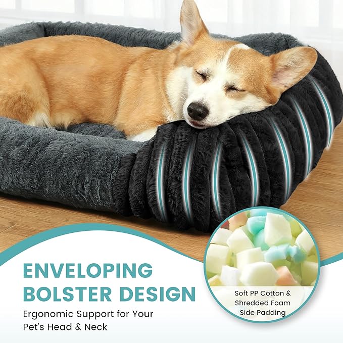 Dog Beds for Small Dogs 28x20 Inch, Comfort-Sided Orthopedic Dog Bed Couch with Breathable Shredded Memory Foam, Faux Rabbit Fur Pet Bed, Non-Detachable, Non-Slip, Machine Washable