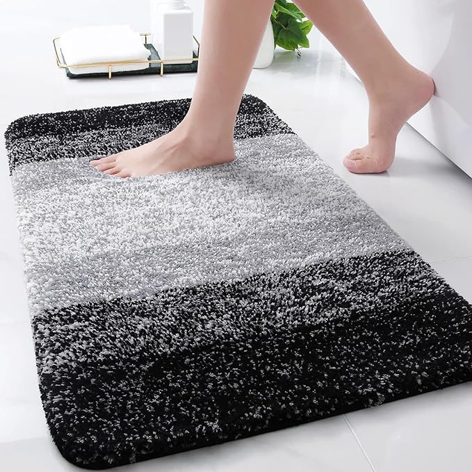 Arotive Microfiber Bathroom Rugs, Shaggy Soft and Absorbent Bath Rug, Non-Slip, Thick Plush Machine Washable Dry Bath Mats for Bathroom, Tub and Shower, 30x20, Black, Rectangular