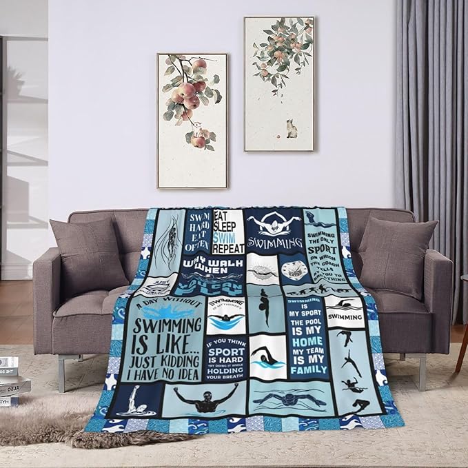 wsradto Swim Blanket Gifts for Swimming Lover Throw Blanket Bedding Cozy Fleece Flannel Lightweight Stuff Plush for Men Women Boys Adults Fans Swimmers for Couch Sofa Bed Home Decor 60"x80"