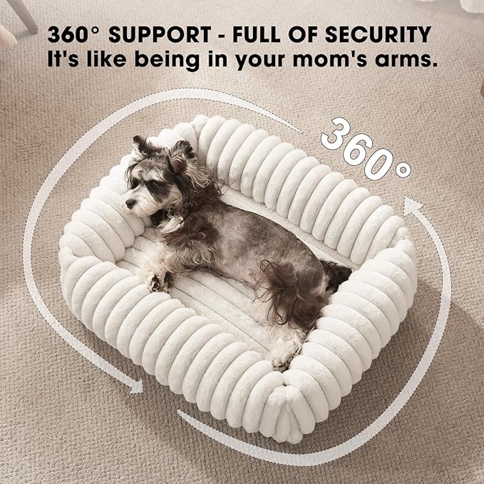 FURTIME Dog Bed for Small Medium Dog, Washable Orthopedic Pet Bed with Removable Cover, Rectangle Soft Calming Sleeping Puppy Bed Durable Pet Cuddler with Anti-Slip Bottom, Cream, M (25"x21"x7")