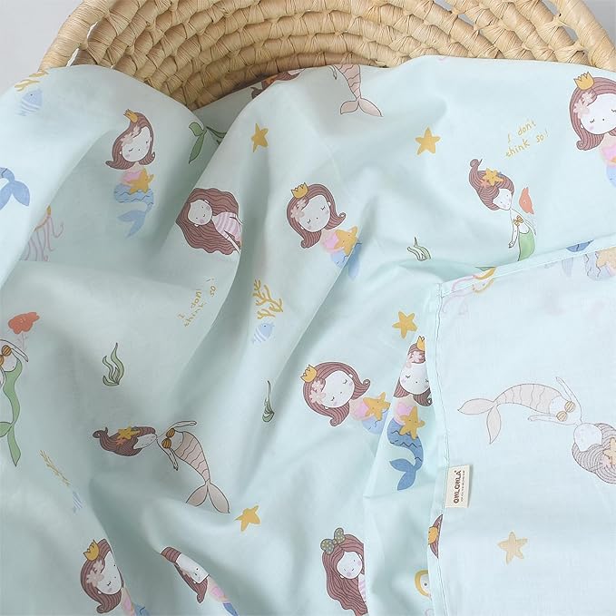 OWLOWLA Muslin Swaddle Blankets for Baby Boys Girls,2 Pack Baby Swaddle Blanket 45x45 Inches,Muslin Cotton Receiving Blanket Wrap for Unisex Newborn(Gray Floral&Mermaid)