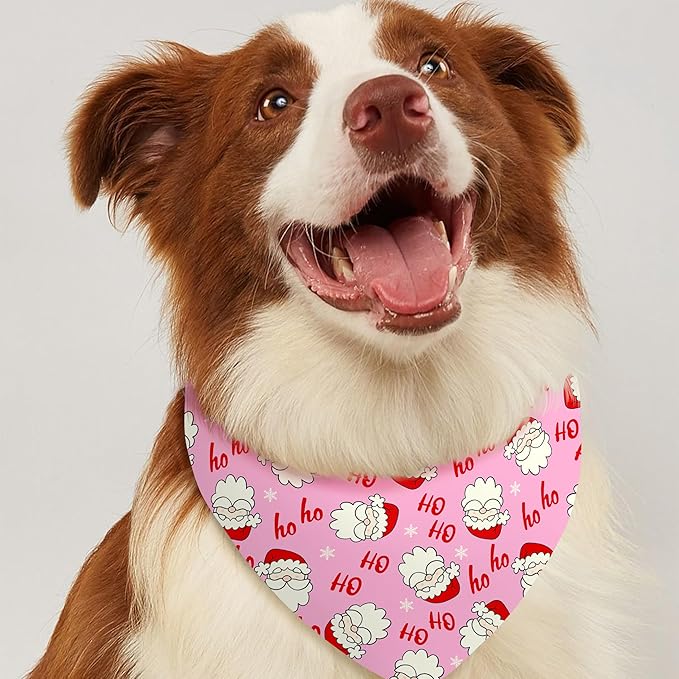 Christmas Dog Bandanas Reversible 2 Pack, Cute Santa Claus Dog Paw Tree Snowman Christmas Pet Bandanas Set Adjustable Triangle Winter Xmas Holiday Scarves for Medium Large Extra Large Boy Girl Dogs